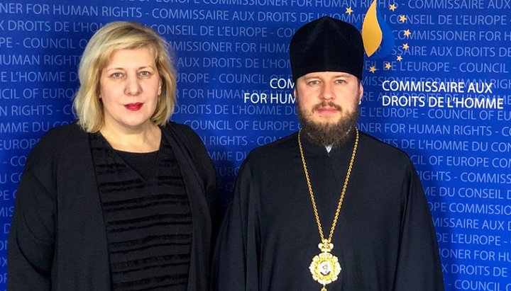 Head of the UOC Representative Office to the European International Organizations Bishop Victor of Baryshevka and Council of Europe Commissioner for Human Rights Dunja Mijatović