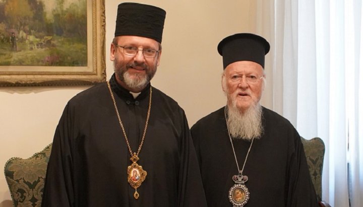 Επικεφαλής των Ουνιτών Svyatoslav Shevchuk και Πατριάρχης Κωνσταντινούπολης Βαρθολομαίος. Φωτογραφία: UGCC