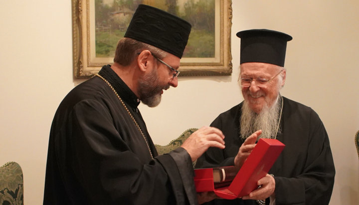 Liderul BUGC Sveatoslav Șevciuk și Patriarhul Constantinopolului Bartolomeu. Imagine: news.ugcc.ua