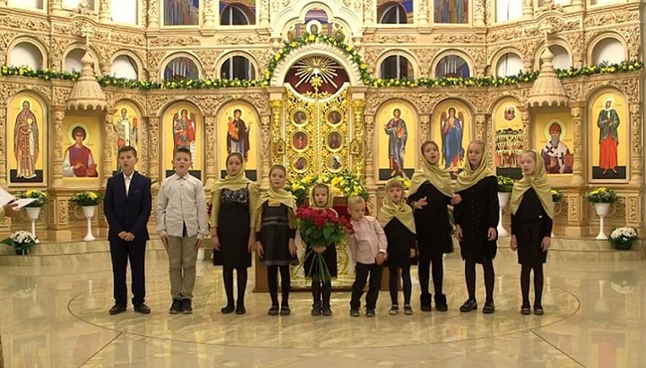 Young believers congratulated their Primate on his jubilee. Photo: video screen