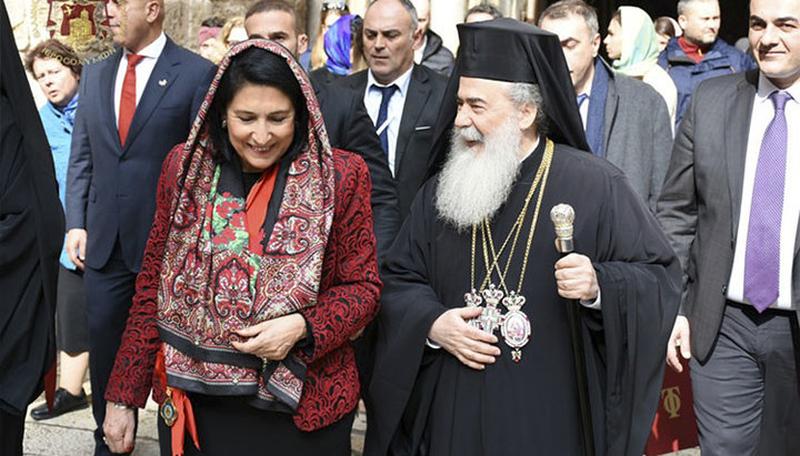 Встреча Патриарха Иерусалима Феофила III с президентом Грузии Саломе Зурабишвили. Фото: romfea.gr