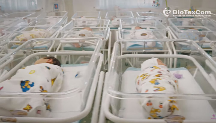 46 виношених і народжених українками немовлят, які через карантин затрималися в київському готелі замість того, щоб поїхати до батьків-іноземців. Фото: скріншот відео на YouTube-каналі BioTexCom clinic