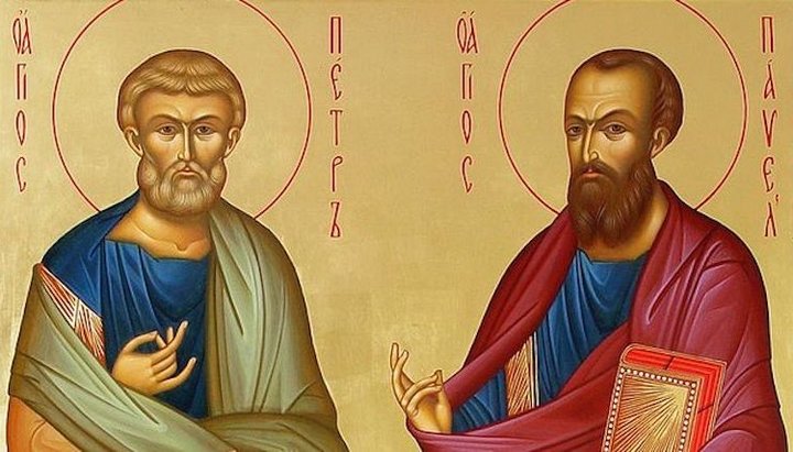 Святые первоверховные апостолы Петр и Павел, фрагмент иконы.