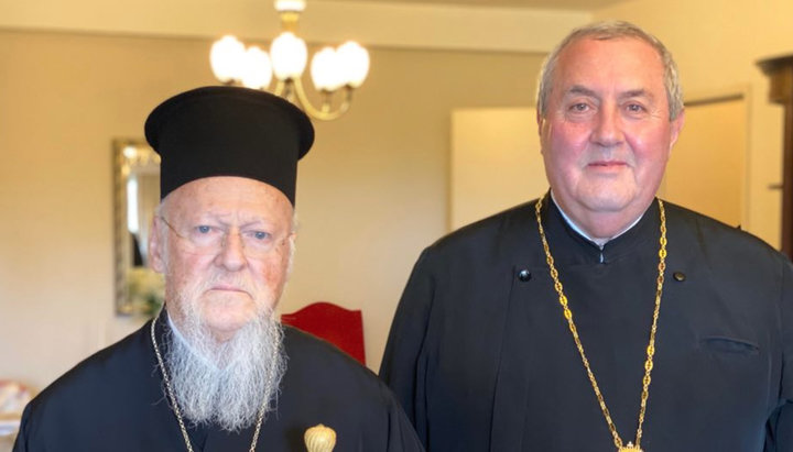 Patriarch Bartholomew and the interim secretary general of the World Council of Churches, Dr. Ioannis Saoukas
