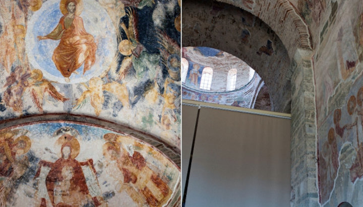 Ікони храму Святої Софії (праворуч) закриті спеціальними шторами. Фото: romfea.gr