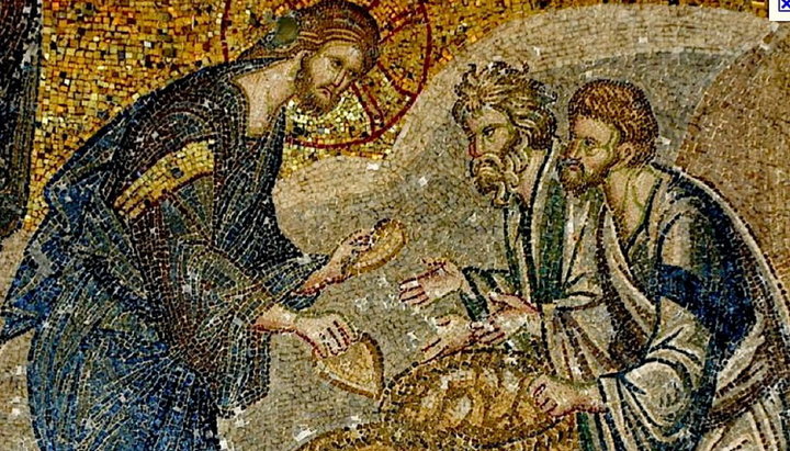 Примноження хлібів. Мозаїка Храму Христа Спасителя в Хорі. Фото: timiosprodromoskiveri.blogspot.com