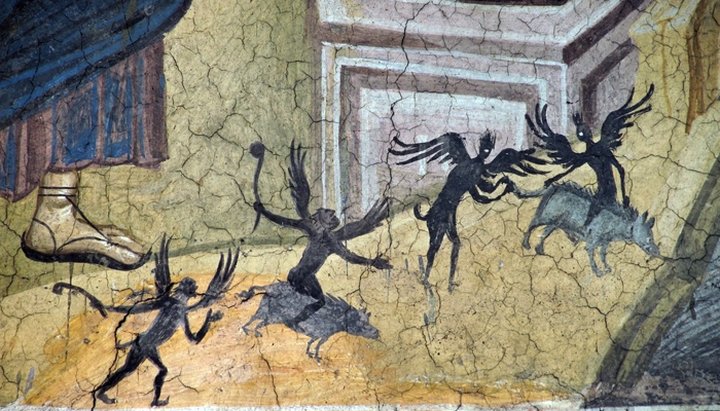 Зцілення гадаринського біснуватого. XIV в. Фрагмент фрески. Фото: pravlug.ru