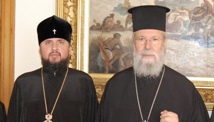 Dumenko și Arhiepiscopul Ciprului Hrisostom. Imagine: twitter.com/ Mitropolitul Epifanie