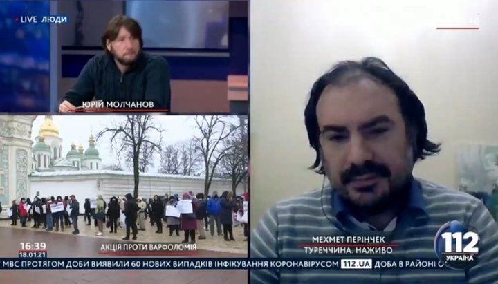 Ο Μεχμέτ Περίντσεκ στον αέρα του προγράμματος «Άνθρωποι» στο τηλεοπτικό κανάλι «112 Ουκρανία». Φωτογραφία: στιγμιότυπο οθόνης 112.ua