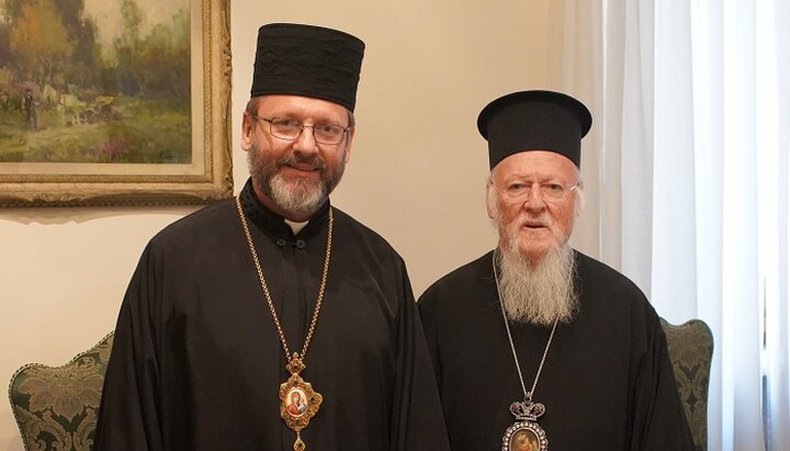 Επικεφαλής των ουνιτών Σβιατοσλάβ Σεβτσούκ και Πατριάρχης Κωνσταντινούπολης Βαρθολομαίος. Φωτογραφία: news.ugcc.ua