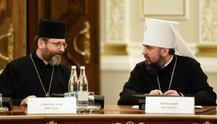 Επικεφαλής Ουνιτών Σβιατοσλάβ Σεβτσούκ και επικεφαλής OCU Επιφάνιος. Φωτογραφία: synod.ugcc.ua