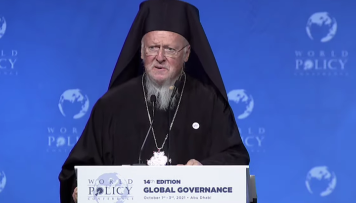  Patriarch Bartholomew at the World Conference of Politicians. Photo: orthodoxtimes.com