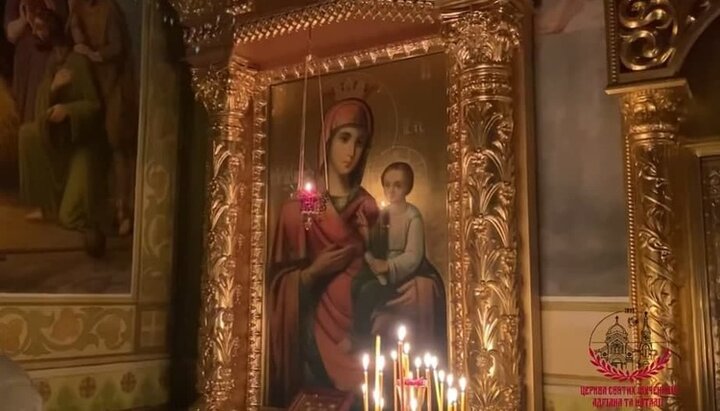 Ікона «Скоропослушниця» в одеському храмі УПЦ. Фото: скріншот відео YouTube-каналу Одеської єпархії