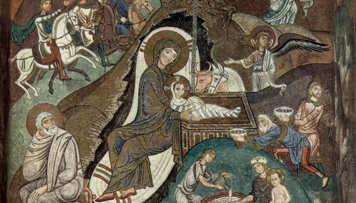 Рождество Христово. Фрагмент мозаики Палатинской капеллы, Палермо. 1150 г. Фото: slowikon.pl