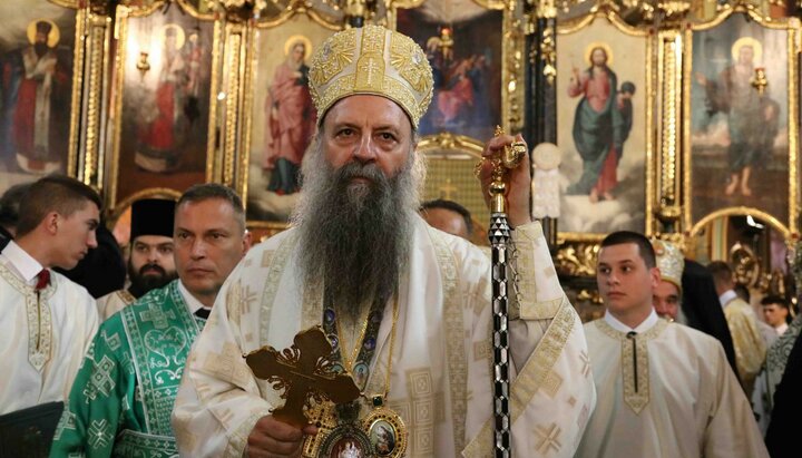 Патриарх Порфирий во время торжественного богослужения. Фото: spc.rs