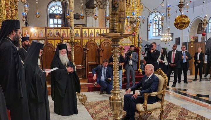Байден на встрече с представителями трех церквей в Иерусалиме. Фото: en.jerusalem-patriarchate.inf