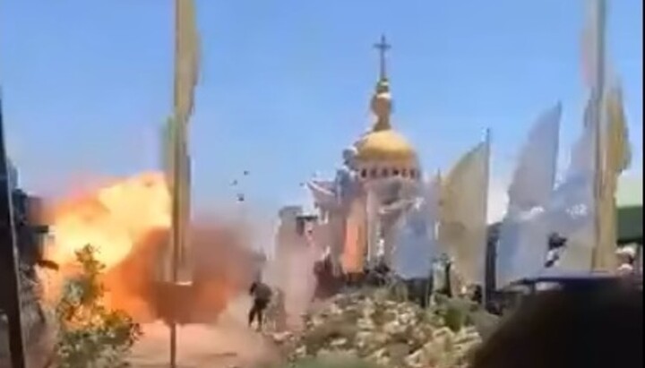 Теракт на открытии храма Айф-София в Скальбии, Сирия. Фото: скриншот видео Facebook -страницы Антиохийского патриархата