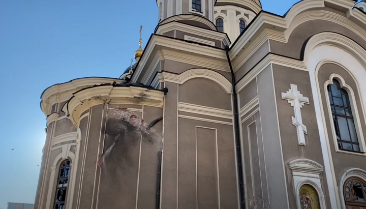 Кафедральний собор Донецька після обстрілів. Фото: скріншот ютуб-каналу Донецької єпархії
