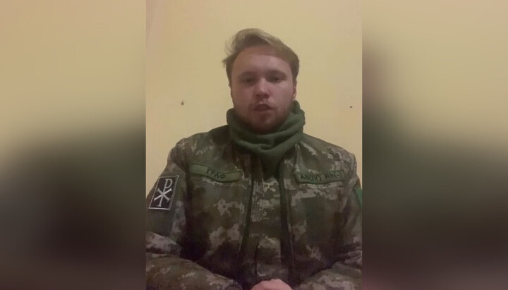 Military serviceman Bohdan Grafov said that the fight against the UOC leads to the division of society. Photo: a video screenshot on the Telegram channel 