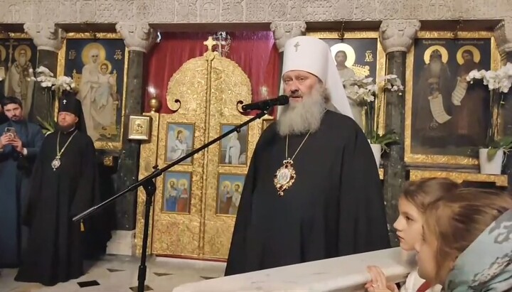 Metropolitan Pavel at the last service in the Refectory Church. Photo: a screenshot of the broadcast