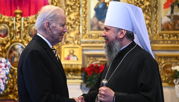 US President Joe Biden and head of the OCU Epifaniy Dumenko. Photo: pomisna.info