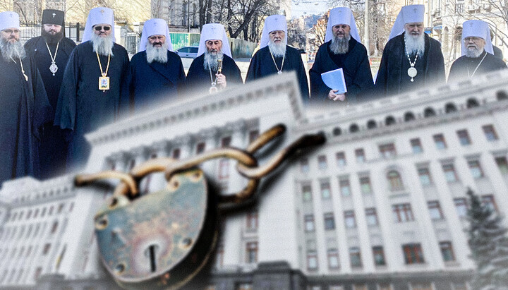 Члени Синоду УПЦ під Офісом Президента чекають на Зеленського. Фото: Фейсбук митрополита Антонія