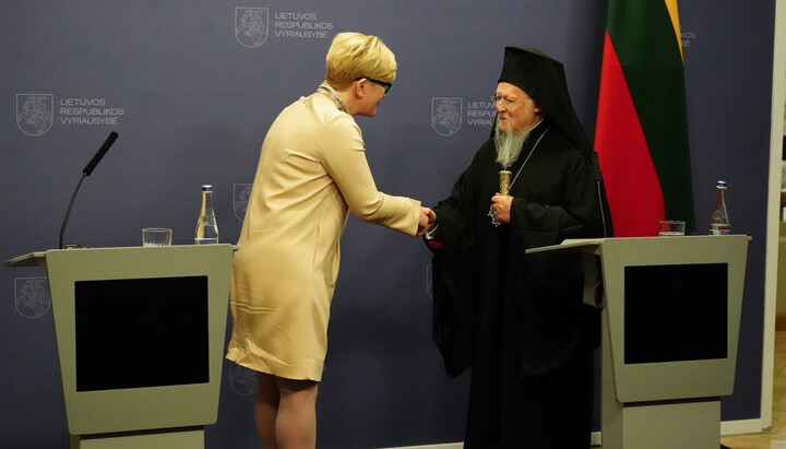 Η πρωθυπουργός της Λιθουανίας Ingrida Simonyte και ο Πατριάρχης Βαρθολομαίος. Φωτογραφία: fosfanariou.gr