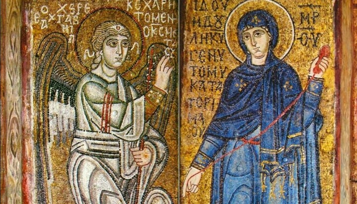 «Благовещение» (ок. 1040). Мозаики на двух столбах Софии Киевской. Фото: wikimedia.org