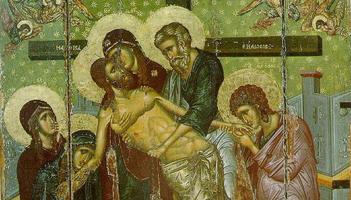 Зняття з хреста. Візантійська ікона, XIV століття. Фрагмент. Фото: wikipedia.org