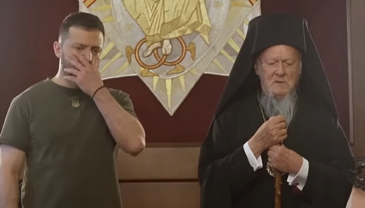 Президент Украины и глава Константинопольского патриархата. Фото: скриншот видео
