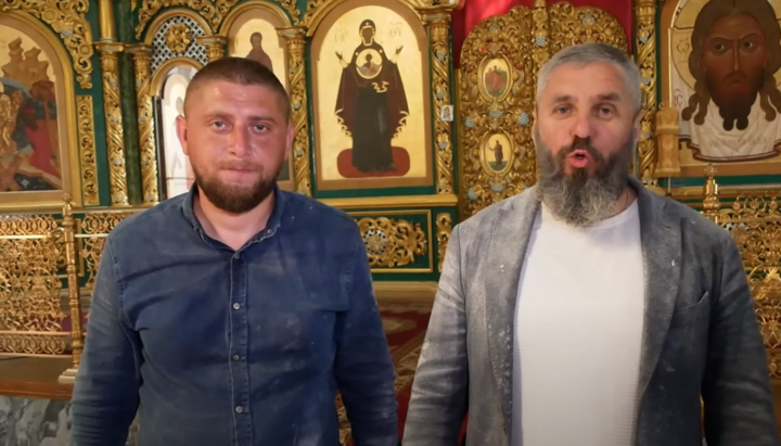 Hopainych with a comrade after the seizure of the UOC cathedral. Photo: BCTV
