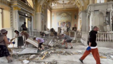 Parishioners of destroyed Cathedral in Odesa go out to clear rubble