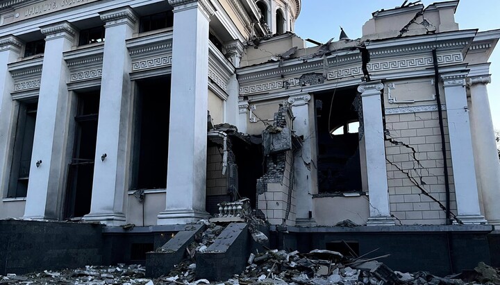 The Transfiguration Cathedral in Odesa destroyed by a missile. Photo: Odesa Eparchy’s Facebook page