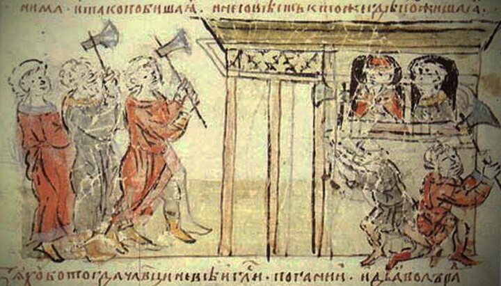 Вбивство Феодора Варяга та сина його Іоанна. Радзивілівський літопис. Фото: wikipedia.org