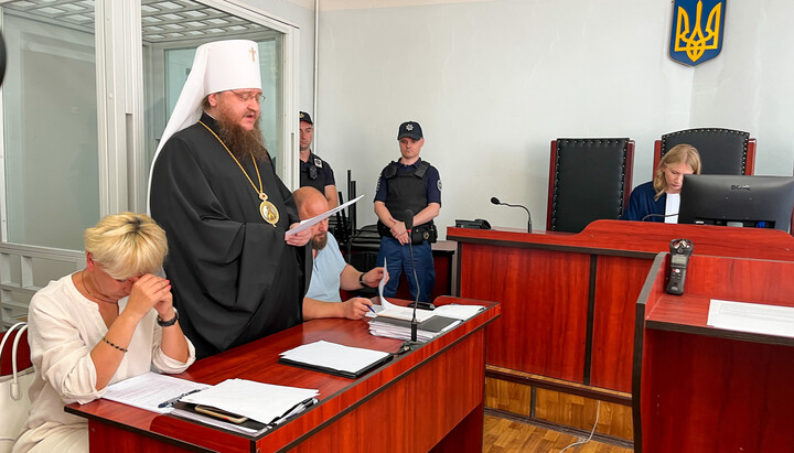 Speech by the head of the Cherkasy diocese of the UOC, Metropolitan Theodosy, in court. Photo: Eparchy’s Facebook page