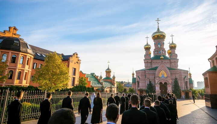 Студенты Киевских духовных школ в Голосеевском монастыре. Фото: пресс-служба КДАиС
