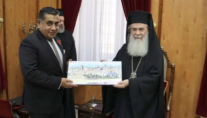 Tariq Ahmad and Patriarch Theophilos. Photo: vimaorthodoxias.gr