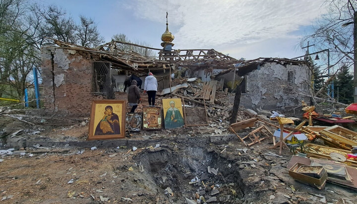 Уничтоженный Михайловский храм в Камышевахе Запорожской области. Фото: ukrinform.ua