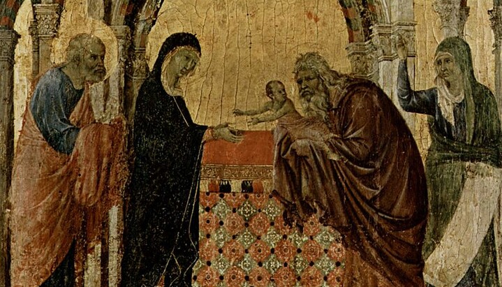 Дуччо «Сретение». «Маэста», фрагмент, 1308—1311. Фото: wikipedia.org