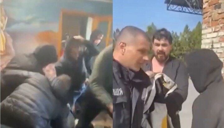 Raiders beat up a UOC priest in Ladyzhyn. Photo: Screenshot of video t.me/kozakTv1