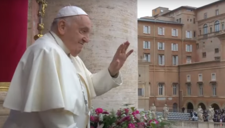 Μπαλκόνι της Βασιλικής του Αγίου Πέτρου, Πασχαλινό μήνυμα του Πάπα Φραγκίσκου. Φωτογραφία: Στιγμιότυπο βίντεο του Vatican News