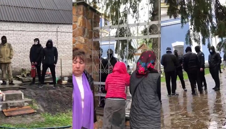 Seizure of the church house of the UOC community in Ladyzhyn. Photo: UOJ collage