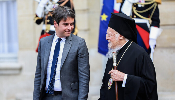 Gabriel Attal and Patriarch Bartholomew. Photo: fosfanariou.gr