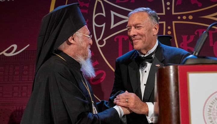 Patriarch Bartholomew and Mike Pompeo. Photo: archons.org