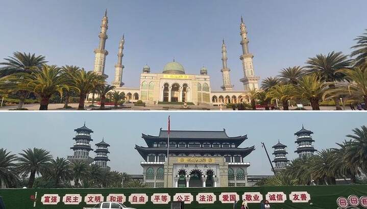 Мечеть у Китаї до і після реконструкції. Фото: The Guardian
