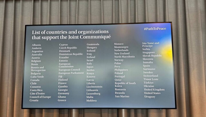 Список стран, подписавших итоговое коммюнике саммита мира. Фото: Страна